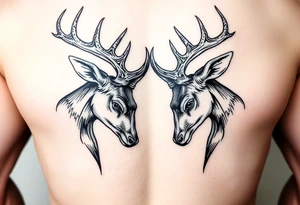 Entire Full body Two deer with their heads down hitting horns to show dominance. tattoo idea