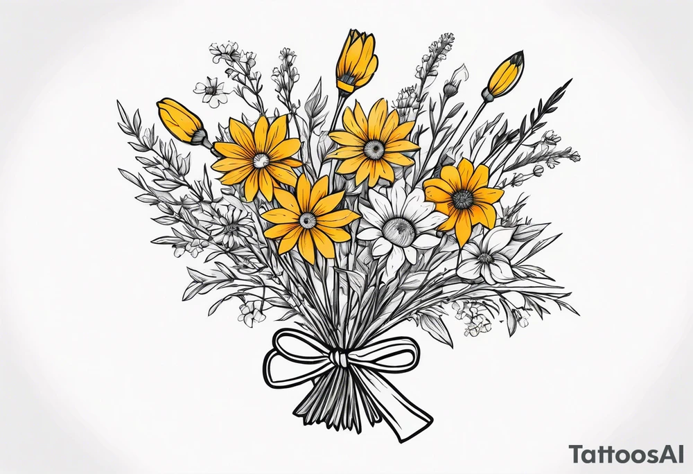 Bouquet of wildflowers tied to a broom tattoo idea