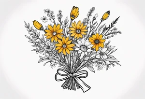 Bouquet of wildflowers tied to a broom tattoo idea
