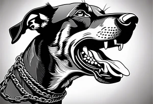Doberman with open mouth biting
Wearing chain tattoo idea