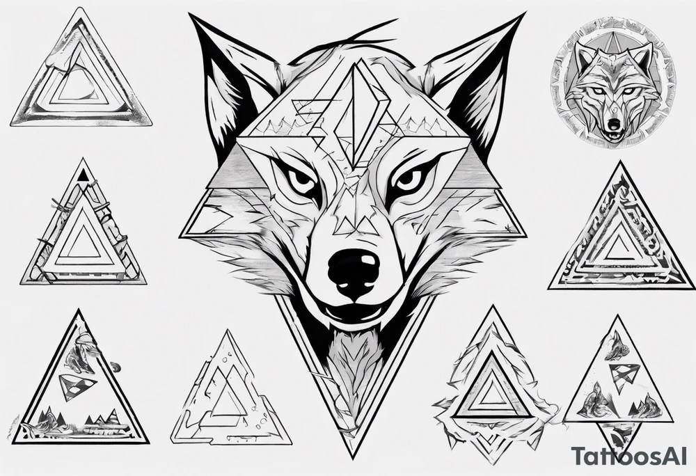 wolf head with triangle in the background tattoo idea