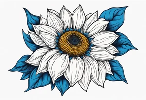 a yellow sunflower bloom with blue highlights tattoo idea