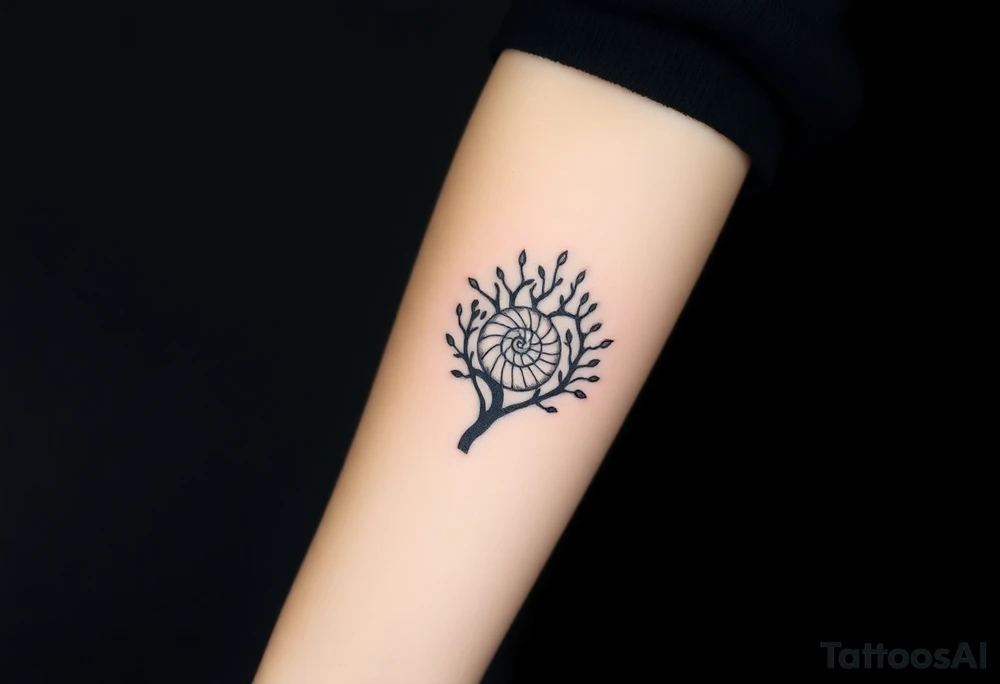 Fibonacci spiral shell inside of tree tattoo idea