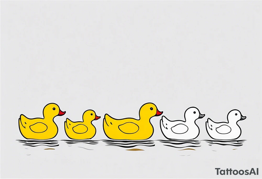 3 rubber ducks in a row side profile 

they are all facing the same way tattoo idea