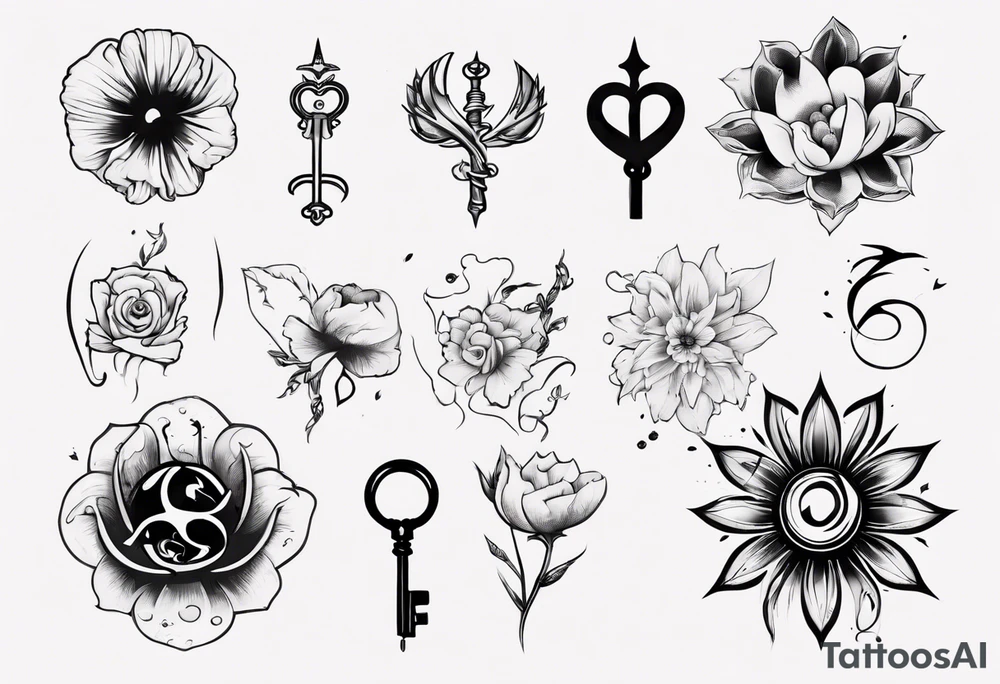 Couple tattoo love cancer horoscope key flower tattoo idea