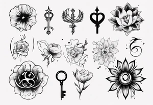 Couple tattoo love cancer horoscope key flower tattoo idea