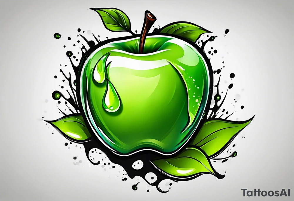 Dripping green apple tattoo idea