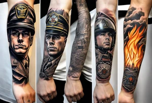 A forearm tattoo that represents the U.S. Army, the fire department, and a paramedic tattoo idea