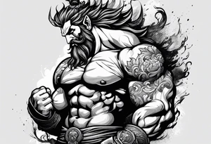 full body strong mythical giant turned to the side about to punch something tattoo idea