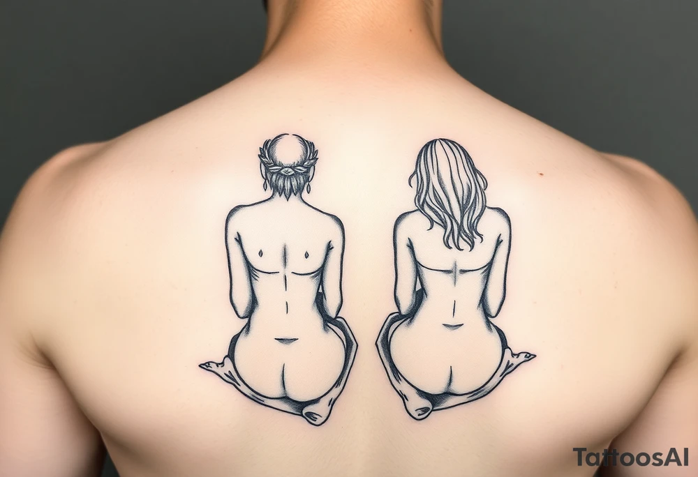 Two sisters sitting next tattoo idea