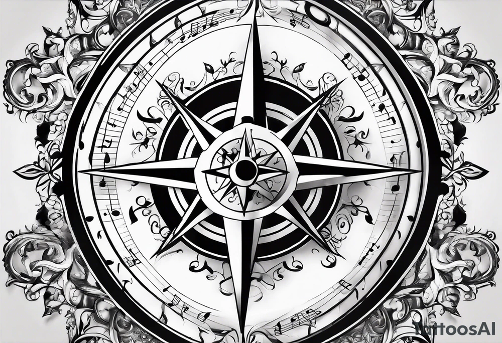Sol key compass with music note tattoo idea