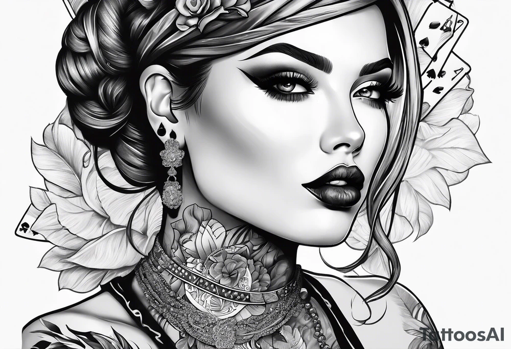 woman with smoke in mouth; poker chips on hand tattoo idea