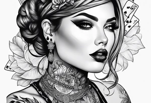 woman with smoke in mouth; poker chips on hand tattoo idea