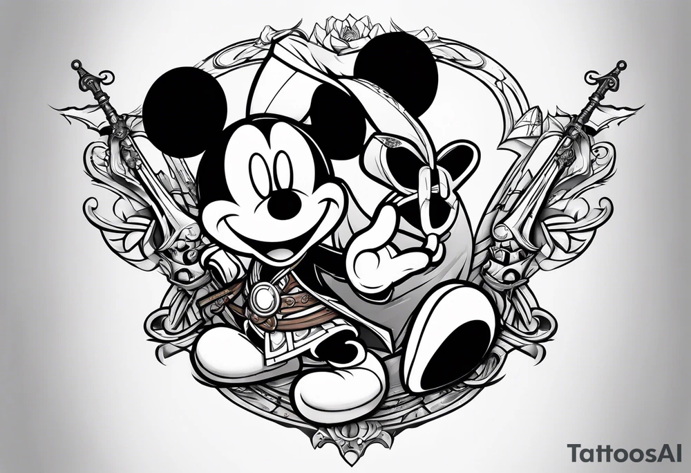 mickey mouse as assassins creed with blade tattoo idea