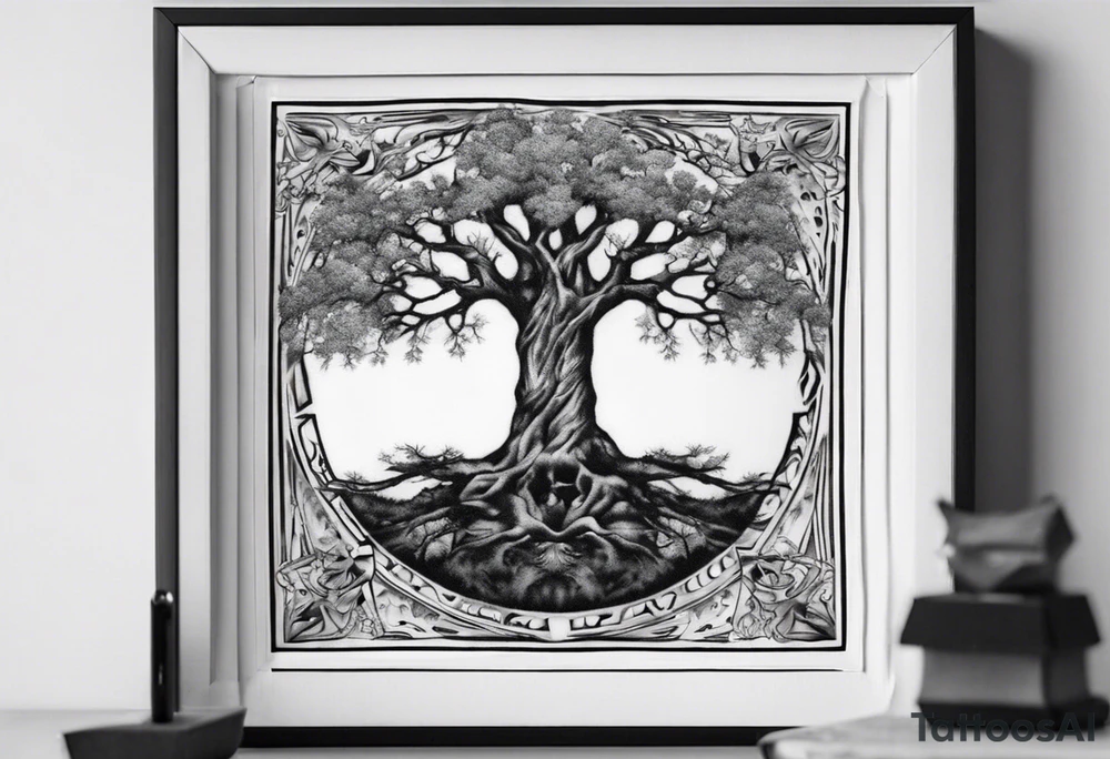 POV under a tree square framed tattoo idea
