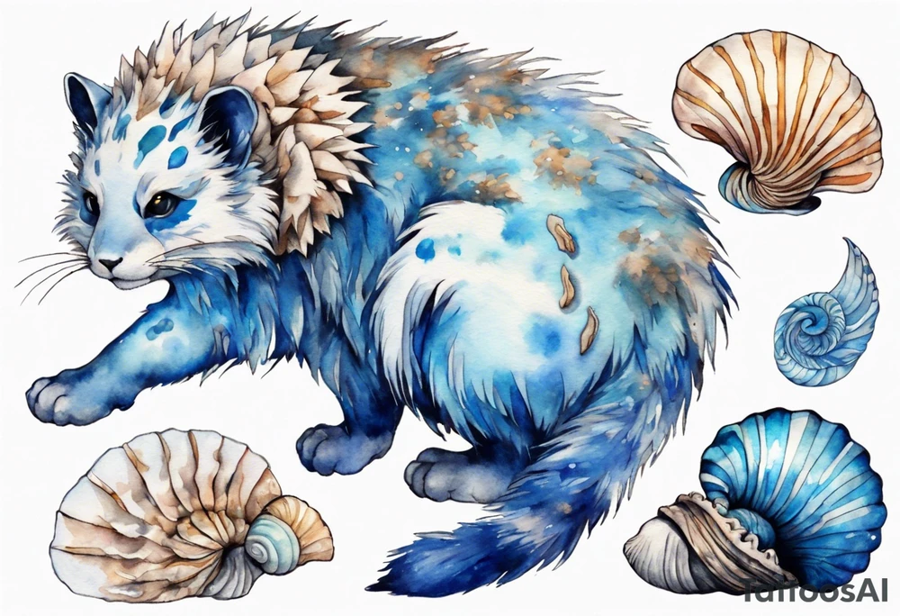 a blue fur-covered animal with a shell on its back tattoo idea
