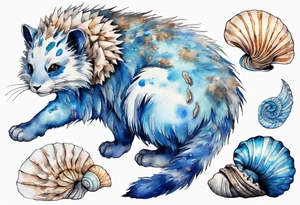 a blue fur-covered animal with a shell on its back tattoo idea