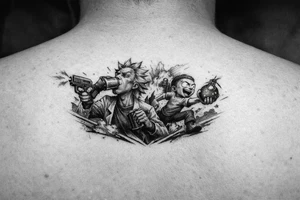 Rick drinking and shooting things and morty being reckless save the day morty , schuanch schuanch. tattoo idea