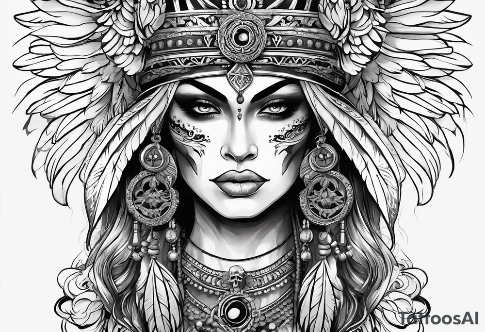 kali, goddess pirate, pachamama, warrior, skull, lotus, wing, eagle, zenza resonance tattoo idea