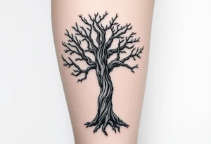 Knotty rugged tree of life on female whole leg tattoo idea