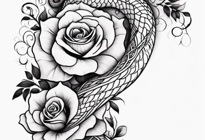 large thigh tattoo with a snake rapping around a rose tattoo idea