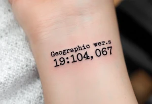 Tattoo of geographic coordinates in classic typewriter font, accented with a tiny red dot marking a special place (e.g., where you met).
Placement: Collarbone or ribcage. tattoo idea