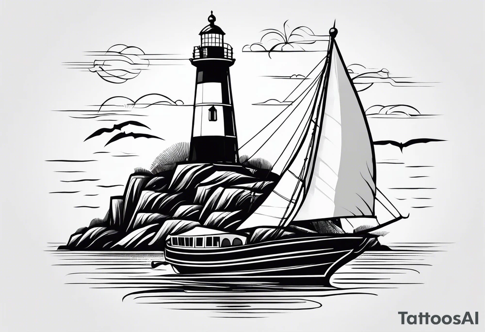 phare maritime dans un bateau entouré de voiles. tattoo idea