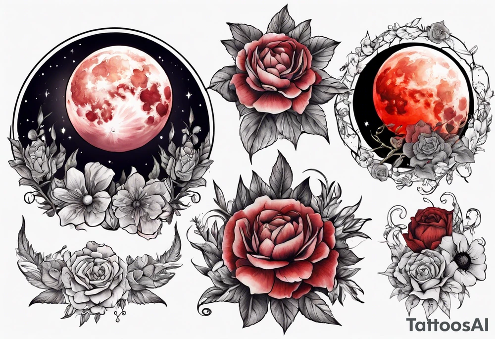 Blood moon with flowers around it tattoo idea