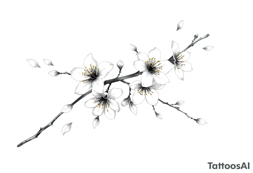 delicate cherry blossoms swirling in spring breeze with petals tattoo idea