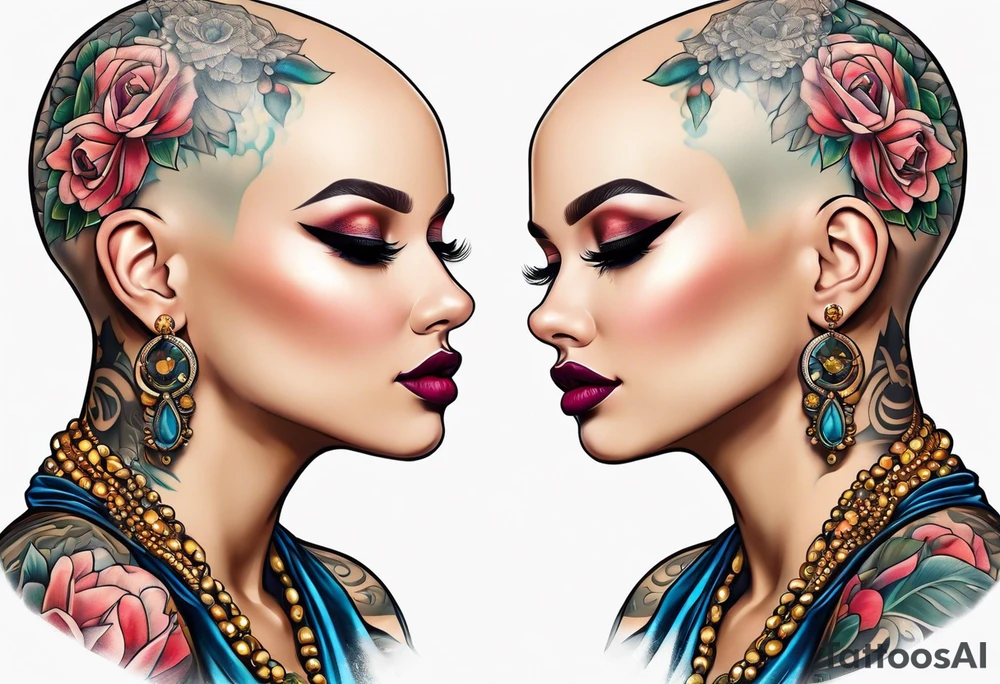 Bald woman tattoo idea