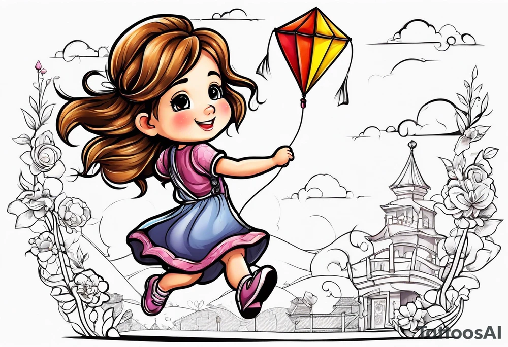 back image of a little girl flying a kite tattoo idea