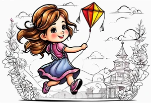 back image of a little girl flying a kite tattoo idea