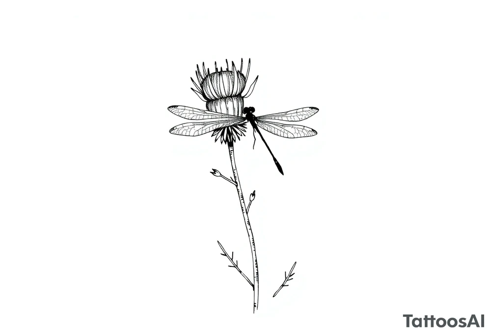 minimaliste thistle with dragonfly text : dinna fash tattoo idea
