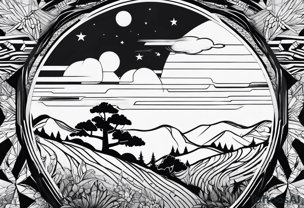 Wald silhouette mit Geometric Muster im Hintergrund tattoo idea