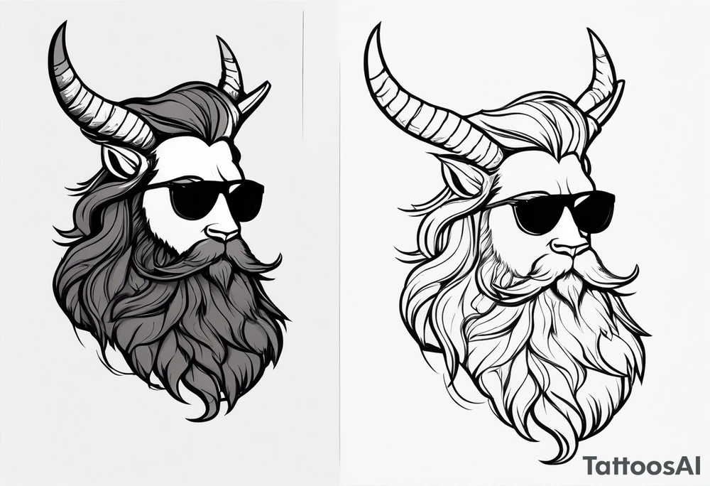 capricorn with beard and sunglasses tattoo idea