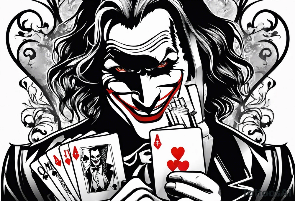 the joker burning a playing card tattoo idea