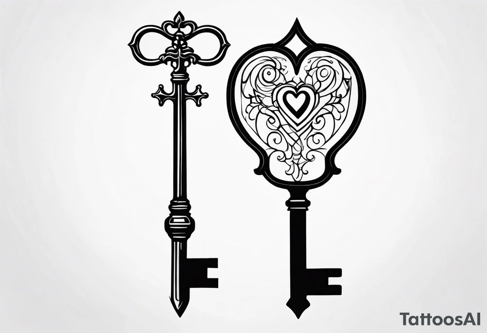 heart shaped antique skeleton key tattoo idea