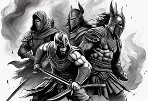 Warriors fighting in a smoky background tattoo idea
