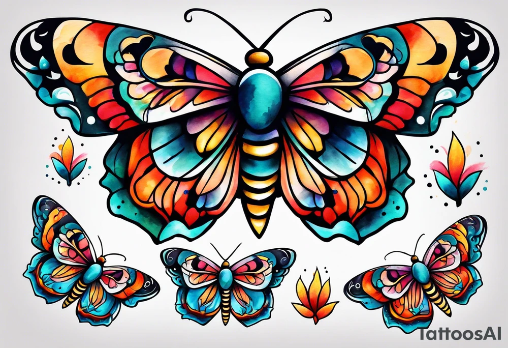 Modern Mexican style moth tattoo idea