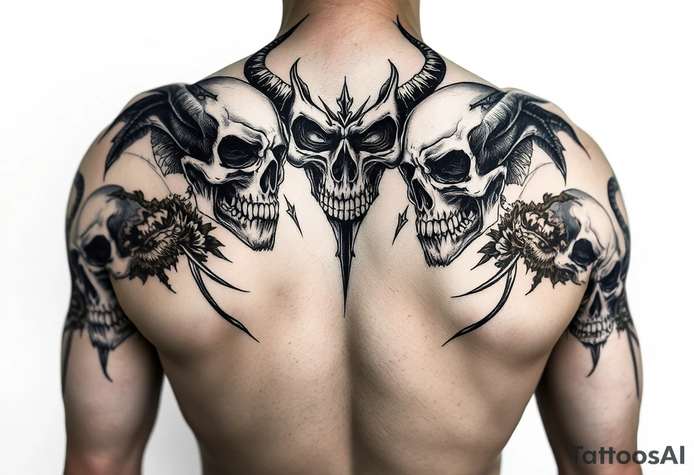 Battle of inner demons skulls demons childhood of pain suffering lifetime of  broken promises heart break for a male full arm sleve tattoo idea