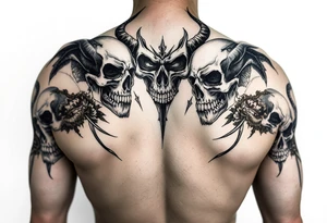 Battle of inner demons skulls demons childhood of pain suffering lifetime of  broken promises heart break for a male full arm sleve tattoo idea