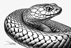 Copperhead coiled up with head turned up and mouth open and copper colored eyes tattoo idea