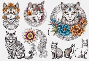 Cat colored flowers Mandala tattoo idea