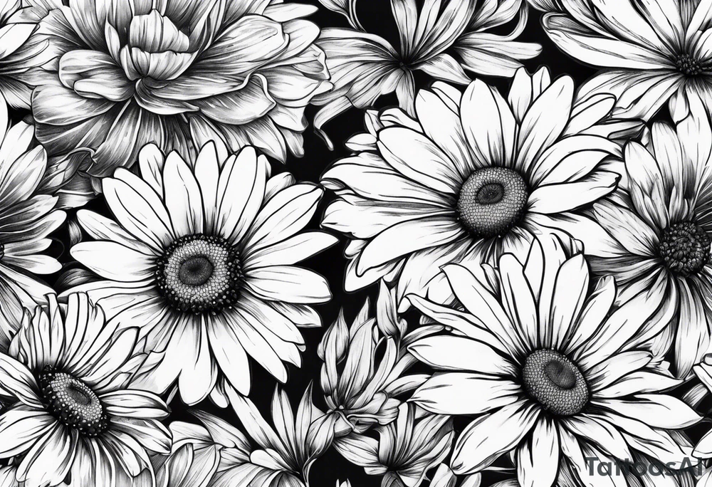 small tattoo daisies, chrysanthemum and morning glories with a butterfly tattoo idea