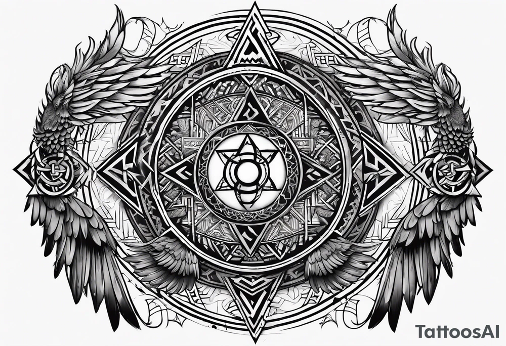 Viking Vegvisir with raven wings around it, Valknut tattoo idea