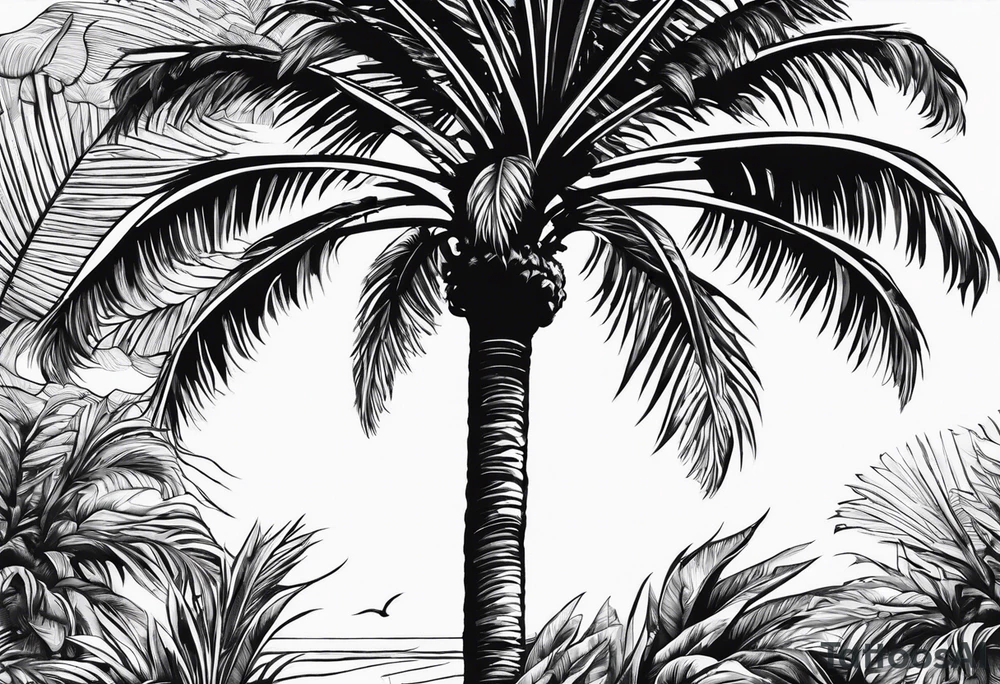 palm tree without leaves tattoo idea