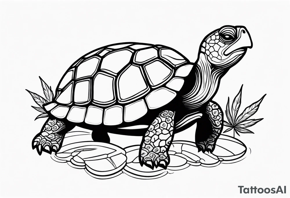 Cartoon turtle, marijuana leaf tattoo idea