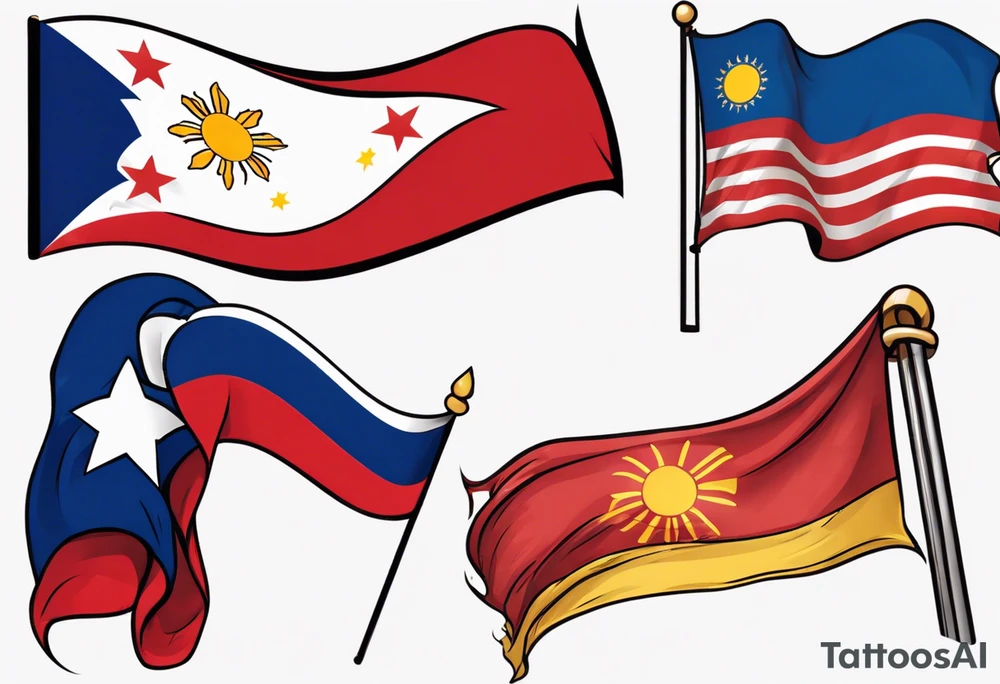 A single waving flag that is the Philippine flag to the left and the Spanish flag to the right tattoo idea