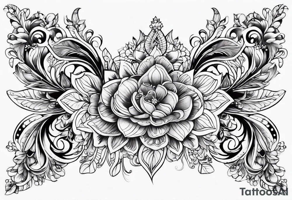 small long ornate floral sternum tattoo tattoo idea