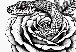 Serpent snake around the stem on a rose showing the stem and thorns tattoo idea